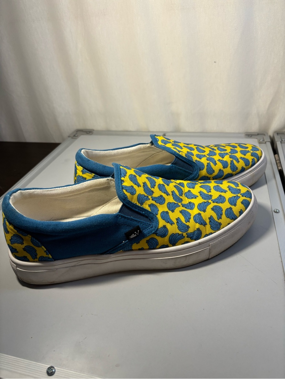 Men's Slip-On Loafers in Yellow & Blue - Printed Canvas Casual Shoes